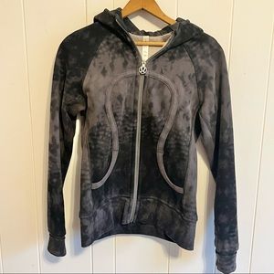 Womens Lululemon Black & Grey Tie Dye Zip Up Scuba Hoodie Activewear Size 6